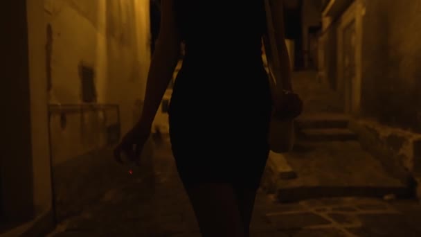 Prostituut Met Sigaret Loopt Straat — Stockvideo
