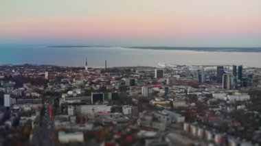 Modern ve eski Tallinn şehrinin havadan görünüşü.