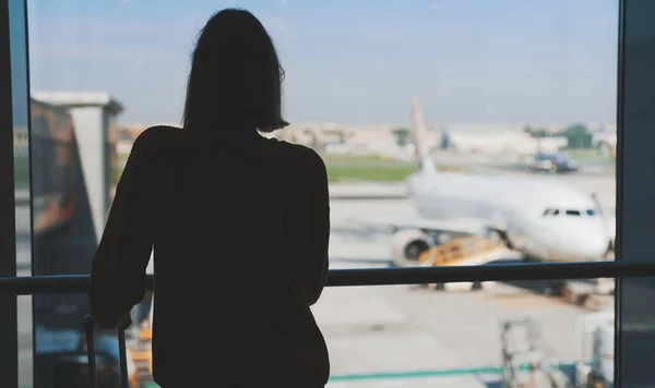 Teenage Girl Waiting Her Flight Airport — стоковое фото