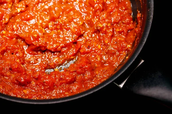 Preparazione Ketchup Salsa Pomodoro Pizza — Foto Stock