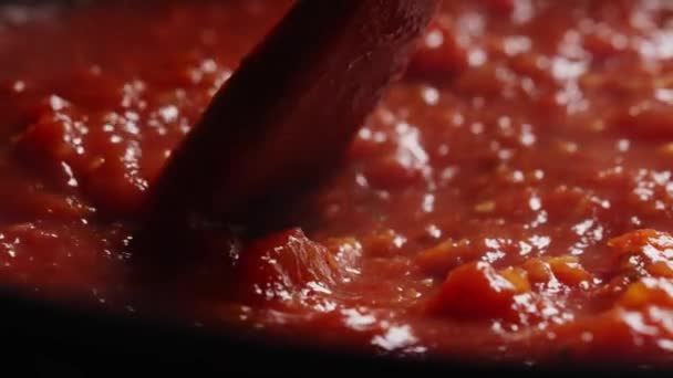 Mieszanie Łyżeczką Sosu Pomidorowego — Wideo stockowe