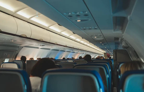 Interieur Binnenkant Van Het Vliegtuig Met Passagiers — Stockfoto