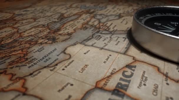 Kompas Mapie Afryki Koncepcja Podróży — Wideo stockowe