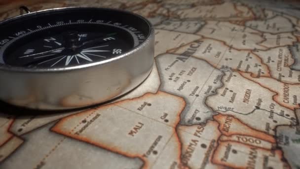 Kompas Mapie Afryki Koncepcja Podróży — Wideo stockowe