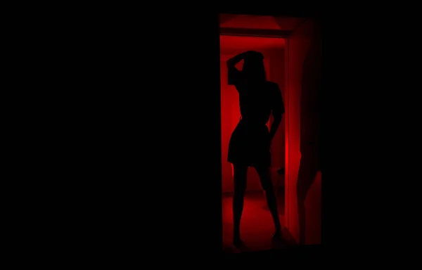 Prostitute Waiting Client Red Light District — Stock Photo, Image