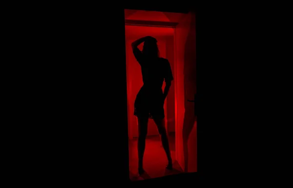 Prostituee Wacht Cliënt Wijk Met Rood Licht — Stockfoto