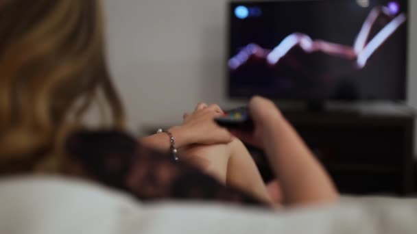 Woman Watching Erotic Film Home — Stock Video
