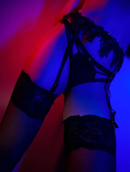 Neon Lights Woman Slender Naked Body — Stock Photo, Image