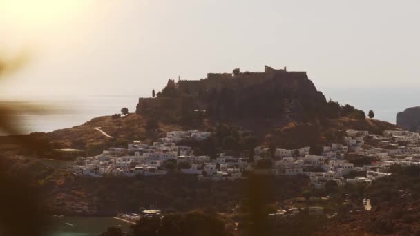Acropolis Van Lindos Stad Het Eiland Rhodos Griekenland — Stockvideo