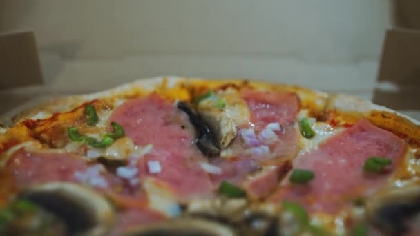 Pizza Mortadella Champignons Ciasto Drożdżowe — Wideo stockowe