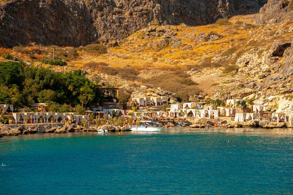 stock image Secluded Mikros Gialos beach in Saint Paul's Bay in Rhodes.