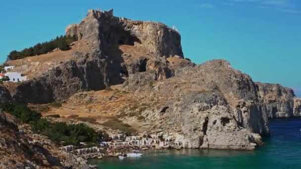Акрополь Ліндоса Пляж Затоці Святого Павла Родосі — стокове відео
