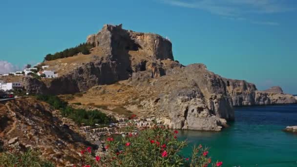 Akropol Lindos Plaża Zatoce Pawła Rodos — Wideo stockowe