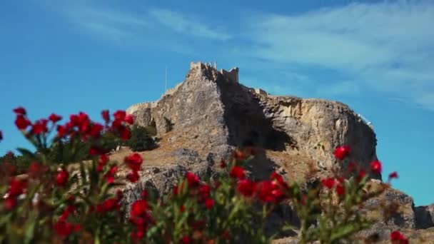 Lindos Rodos Yunanistan Ortaçağ Akropolü — Stok video