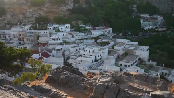 Toits Blancs Neige Ville Lindos Île Rhodes Grèce — Video