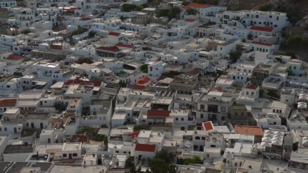 Śnieżnobiałe Dachy Miasta Lindos Wyspa Rodos Grecja — Wideo stockowe