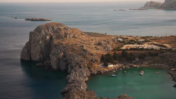 Вид Повітря Бухту Святого Павла Ліндосі Родос Греція — стокове відео