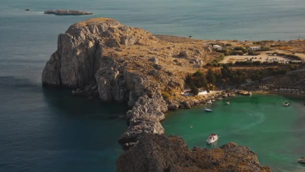 Widok Lotu Ptaka Zatokę Pawła Lindos Rodos Grecja — Wideo stockowe