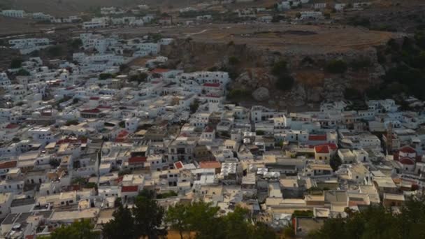 Snövita Tak Staden Lindos Rhodos Grekland — Stockvideo