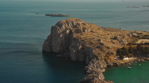 Luftaufnahme Der Saint Paul Bay Lindos Rhodos Griechenland — Stockvideo