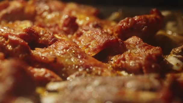 Schweinerippchen Werden Ofen Gekocht — Stockvideo