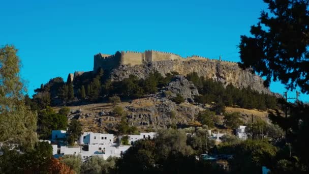 Majestueuze Lindos Acropolis Oude Stad — Stockvideo