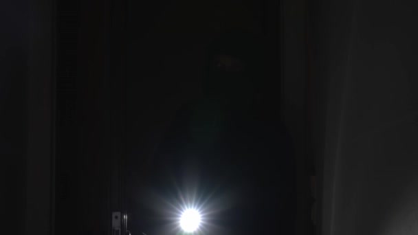 Ladrão Mascarado Com Lanterna Tocha Verificando Apartamento — Vídeo de Stock