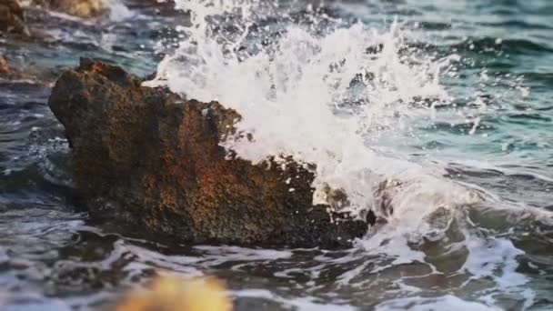 Морские Волны Разбиваются Камень Стоковый Видеоролик