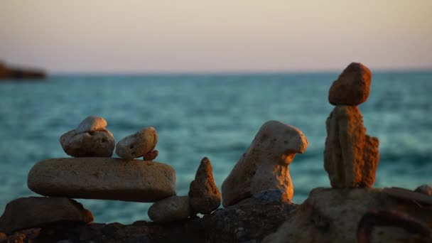 Many Zen Stones Sunset Beach Royalty Free Stock Video