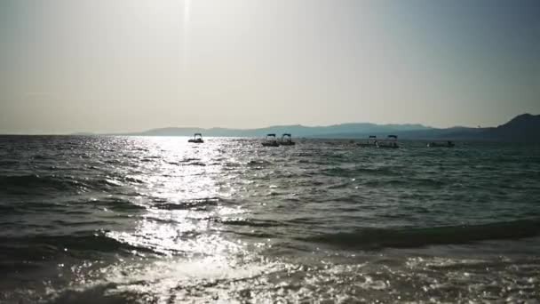Många Båtar Vid Solnedgången Viken Videoklipp