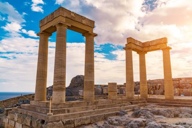 Remaining columns of the Temple of Athena Lindia at the Acropolis of Lindos. clipart