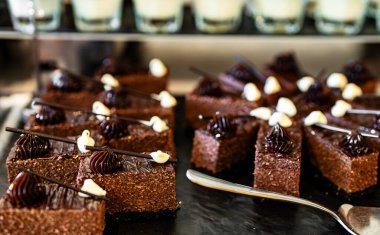 Tabakta fındık rendelenmiş çikolatalı kek..