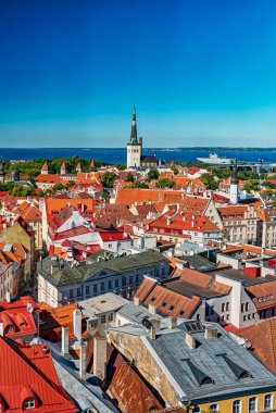Eski şehrin görünümünü yaz. Estonya, Tallinn.