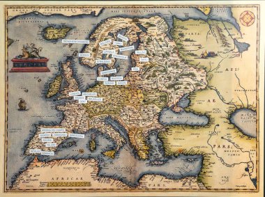 Tallinn, Estonya - 26.06.2024: Avrupa Haritası Abraham Ortelius 1572.
