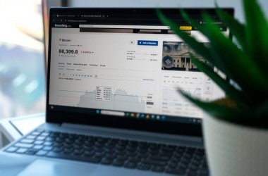 Tallinn, Estonya - 2025.03.08: Yatırım sayfasında Bitcoin döviz kuru açıldı.