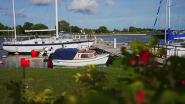 Kuressaare, Estonya 25.06.2025: Tekneli küçük liman. Editör kullanımı.