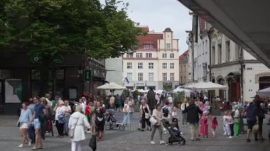 Tallinn, Estonya 12.07.2025: Tarihi Eski Şehir 'de yaz hayatı. Düzenleyici kullanımı.