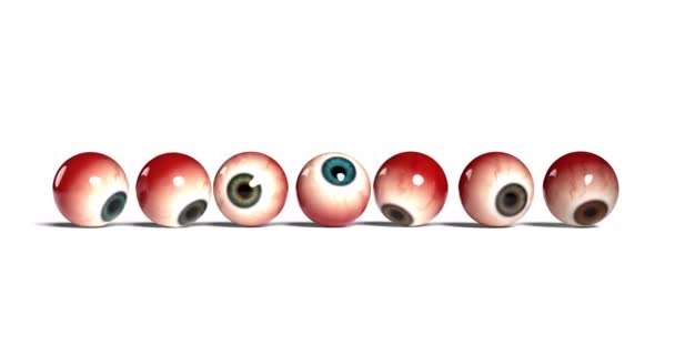 Візуалізація Семи Падаючих Реалістичних Людських Очей Різними Райдужками Ізольовані Білому — стокове відео
