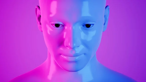 Чоловічий Гіперреалістичний Робот Або Кіборг Студії Неоновим Світлом Штучний Інтелект — стокове фото