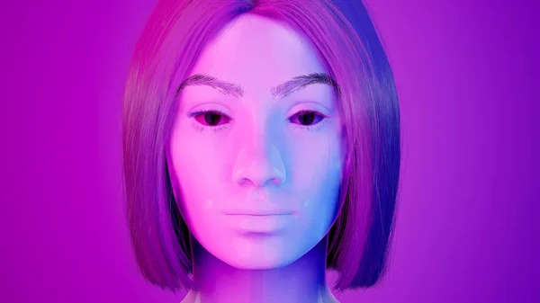 Γυναικείο Υπερ Ρεαλιστικό Ρομπότ Cyborg Studio Νέον Φως Τεχνητή Νοημοσύνη — Φωτογραφία Αρχείου
