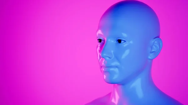 Mannelijke Hyper Realistische Robot Cyborg Studio Met Neon Licht Kunstmatige — Stockfoto