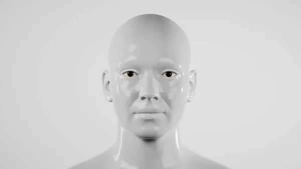 オスの超現実的なロボットや白い光のスタジオでのサイボーグです 画像中の人工知能やニューラルネットワークサイバー人間 デジタル技術の概念 3Dレンダリング — ストック写真