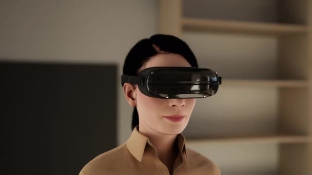 Teknik Online Spel Underhållning Virtuell Värld Simulering Millennial Kvinna Glasögon — Stockvideo