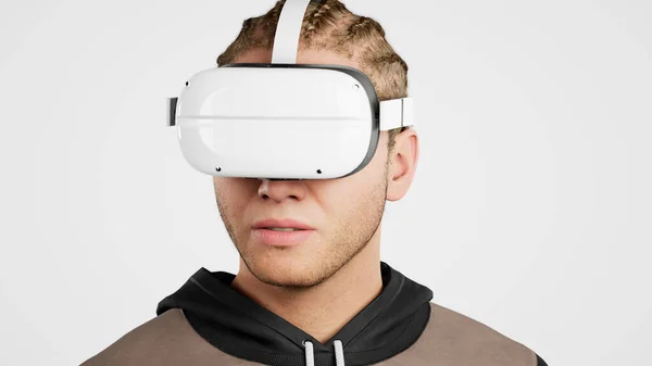 Technologia Gra Online Rozrywka Wirtualny Świat Symulacji Tysiąclecia Człowiek Okularach — Zdjęcie stockowe