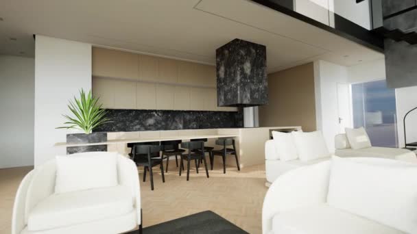 Moderno Appartamento Design Alla Moda Con Grandi Finestre Alte Elegante — Video Stock
