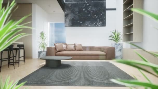 Trendige Moderne Design Wohnung Mit Großen Hohen Fenstern Das Stilvolle — Stockvideo