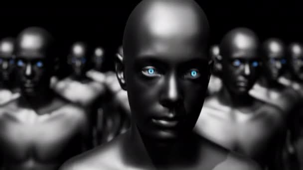 Στρατός Ρομπότ Ένα Πλήθος Από Cyborg Εργάτες Βαδίζουν Σχηματισμό Looped — Αρχείο Βίντεο