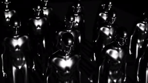 Ejército Robots Una Multitud Trabajadores Cyborg Marchando Formación Animación — Vídeo de stock