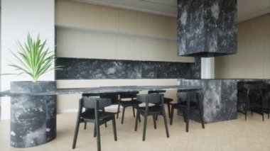 Modern Lüks Mutfak İç Tasarımı, 3D canlandırma.