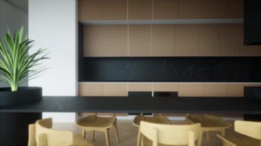 Modern Lüks Mutfak İç Tasarımı, 3D canlandırma.